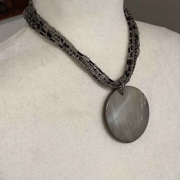 Gray Seashell Black Seed Beaded Bohemian Summer Beach Caribbean Necklace - Picture 5 of 15